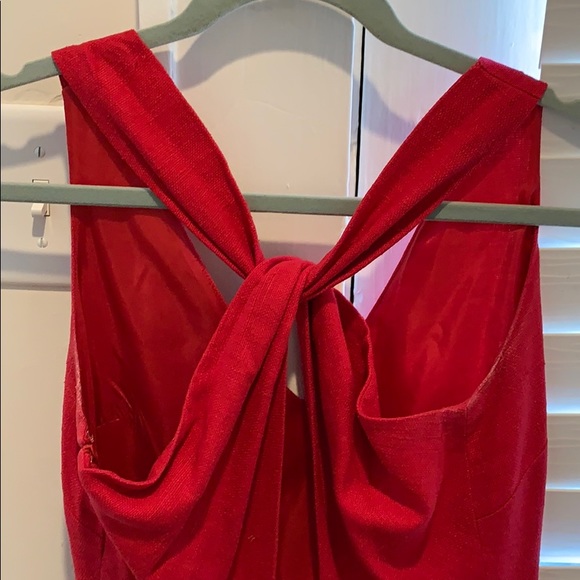 Red Linen Cocktail Dress w/Twist Back - Picture 3 of 4